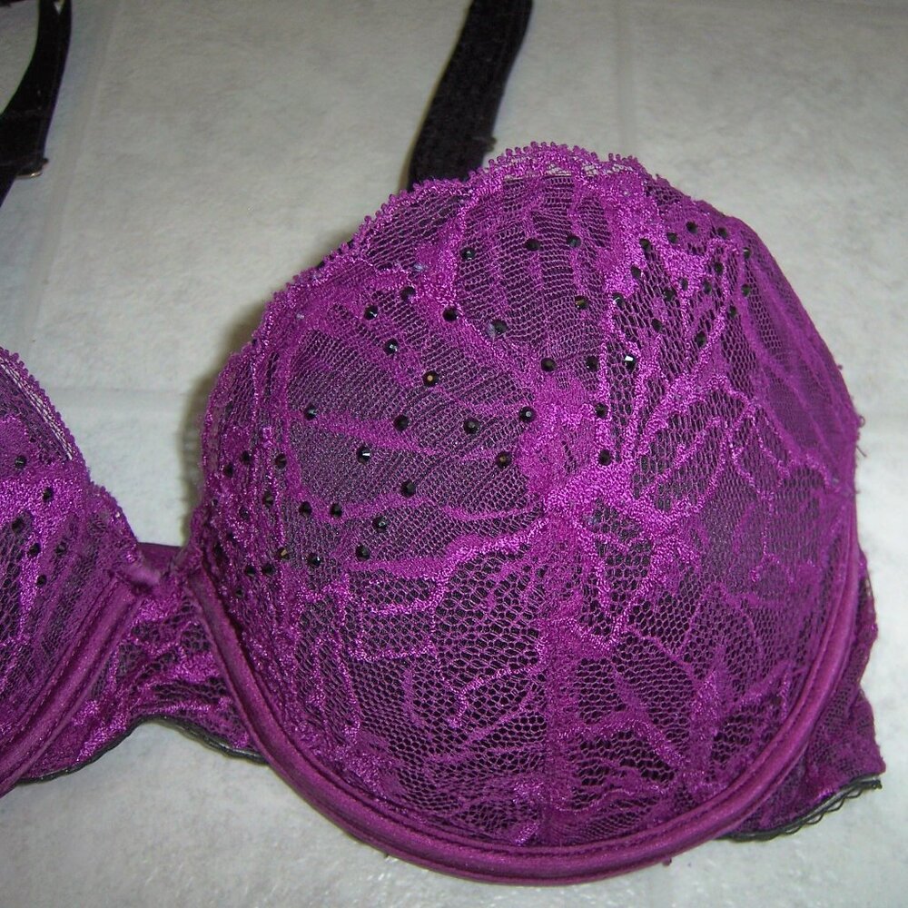 Stella McCartney Purple and Black Rhinestone Lace Bra with Silk lining 34D - Picture 2 of 3